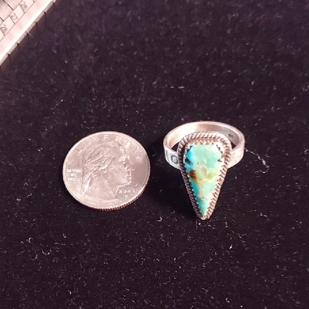 TurquoiseSterling Silver Ring Size 8 Native American - Picture 6 of 10